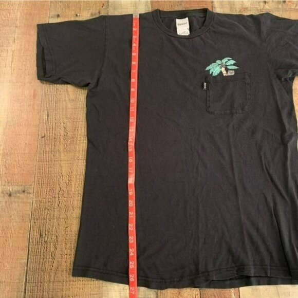 RipNDip unisex black short sleeve shirt with cat in pocket and palm tree -S - Picture 2 of 9